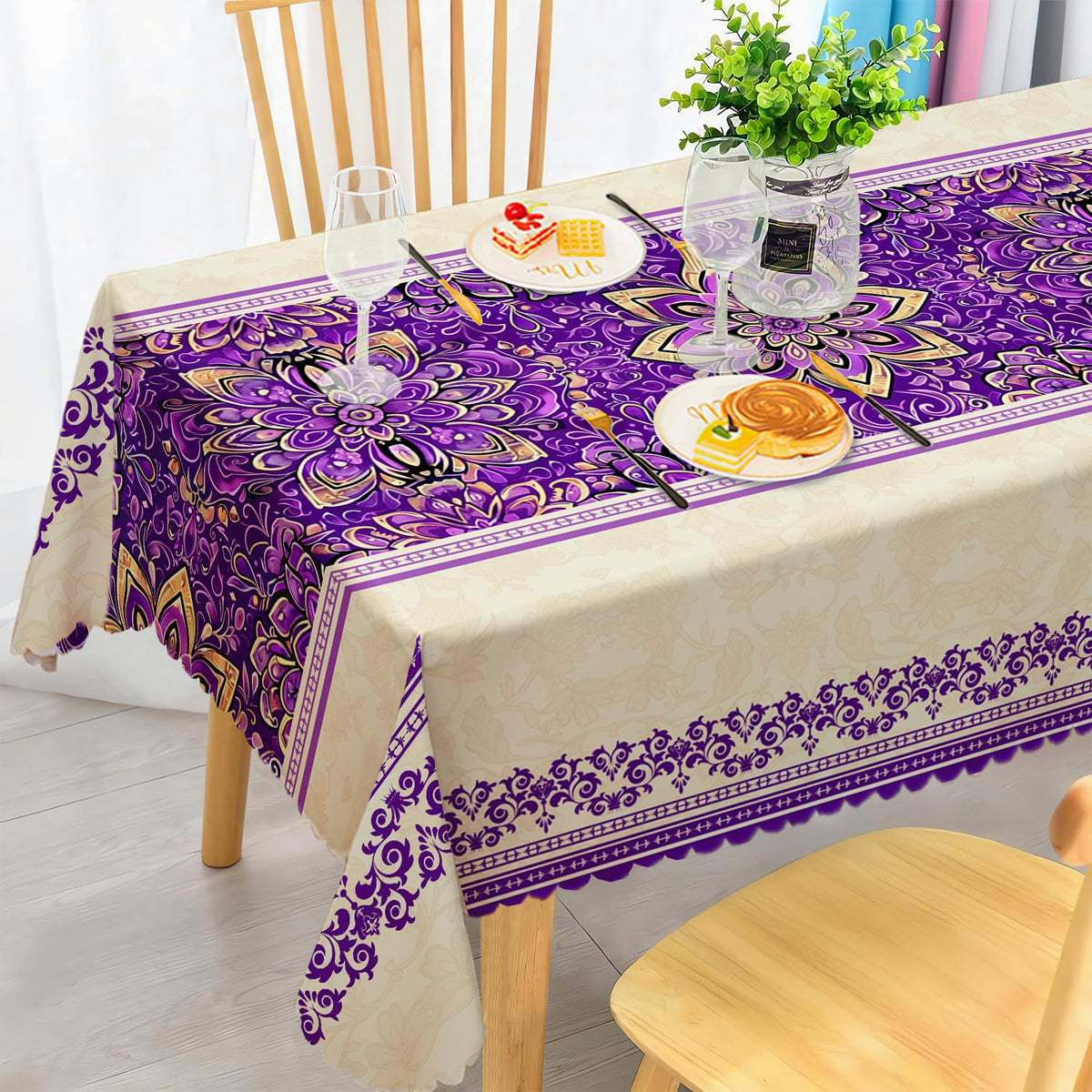 Round Tablecloth 120 cm Weatherproof Washable Polyester Dandelion Floral Pattern Outdoor Tablecloth for Garden Kitchen Dining Room Balcony for 2-4 People Waterproof and Durable