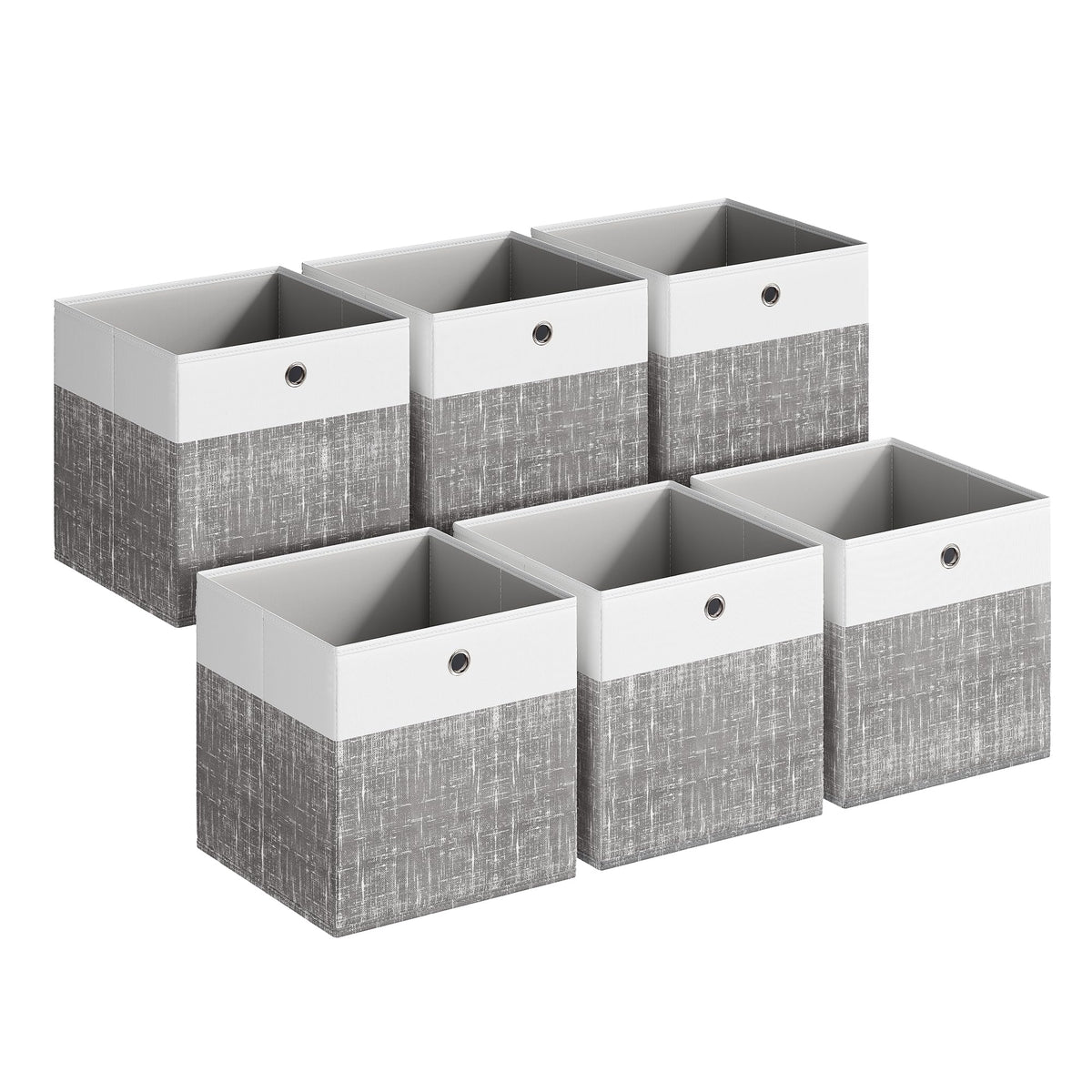 SONGMICS RFB433LF02 Storage Boxes, Set of 6, Storage Basket, Organiser Boxes with PP Panels, Odourless, Folding Box, Fabric Box for Cube Shelf, 33 x 33 x 33 cm, Cloud White/Sand Beige