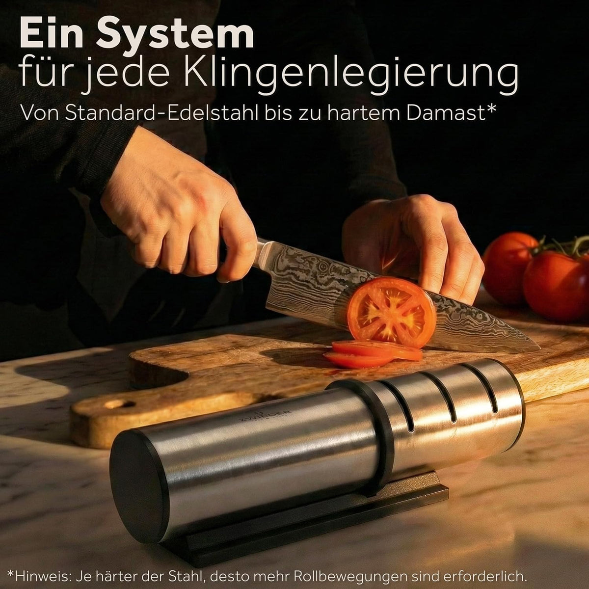 ZWIEGER Diamond Knife Sharpener Professional with Roller Grinder Technology - Knife Sharpener with 3 Levels: 2 Diamond Wheels & 1 Ceramic Roll - Modern Roller Sander Solution - Non-Slip Base