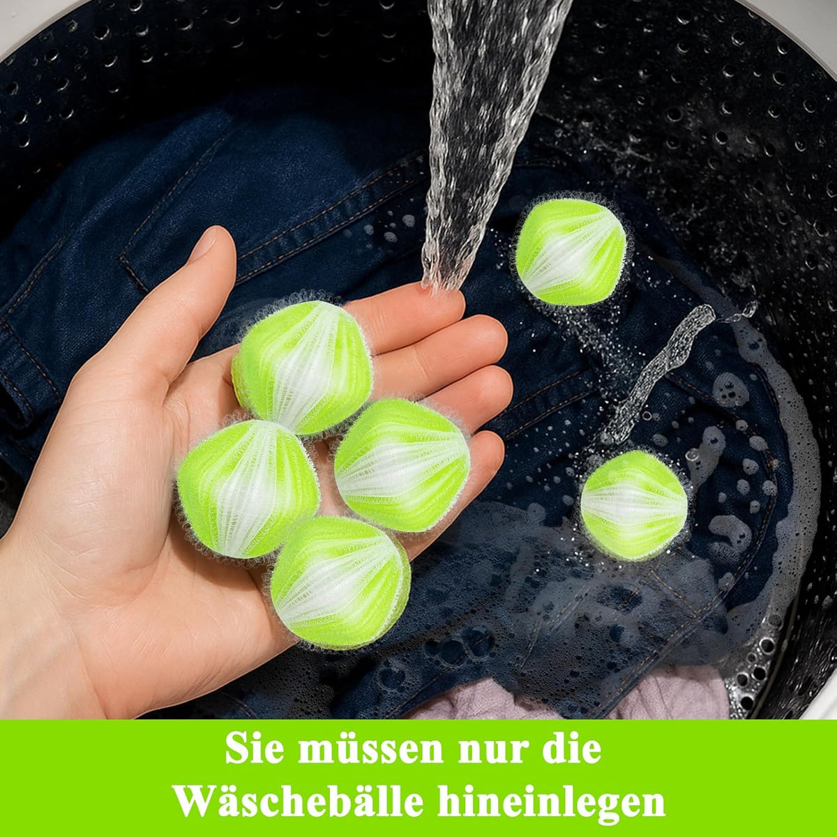 Pet Hair Remover for Washing Machine - Pack of 12 Reusable Lint Balls Against Dog Hair & Cat Hair | Hair Catcher Washing Machine for Clothes & Blankets (Green)