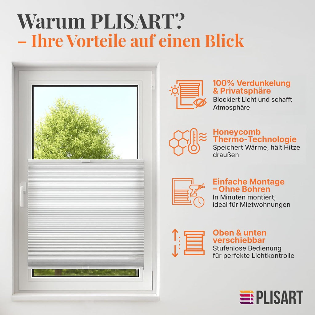Klemmfix Honeycomb Pleated Blind, No Drilling, 100% Blackout Honeycomb Roller Blind, Two-Tone, Beige/White, 80 x 130 cm, Thermal Folding Blind with Metal Clips for Windows and Doors, Blind