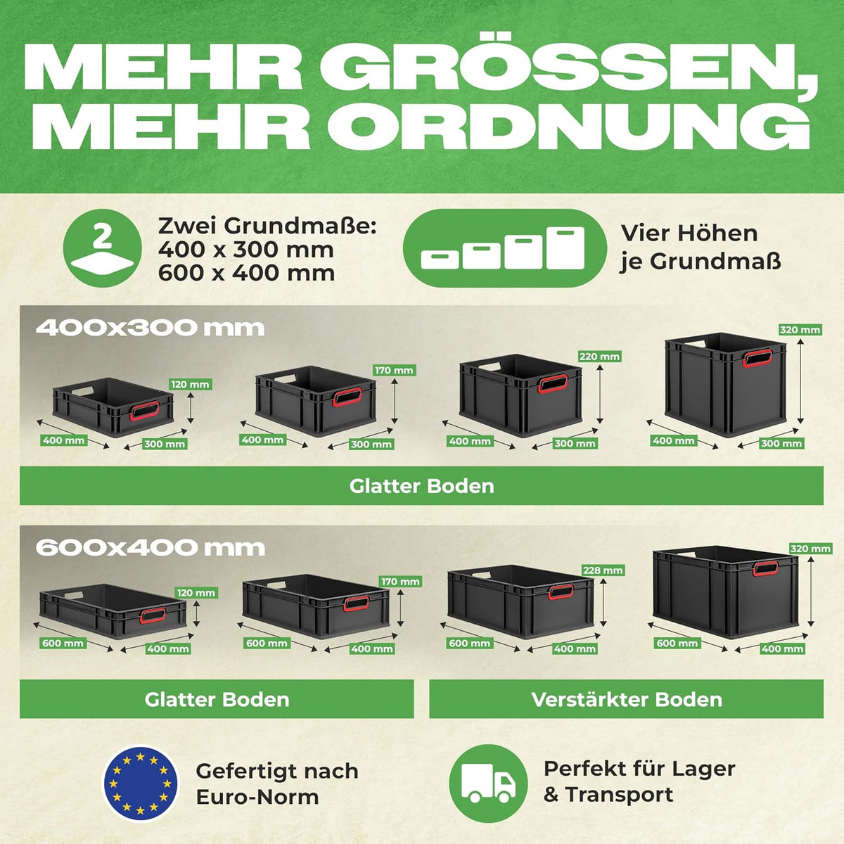 aidB Eurobox NextGen 2.0 Cycle - 400 x 300 x 220 mm - 20L Recycled Material Storage Box - Stackable Storage Box in Anthracite - Closed Handles - Industrial Quality - Includes Blue Colour Clips