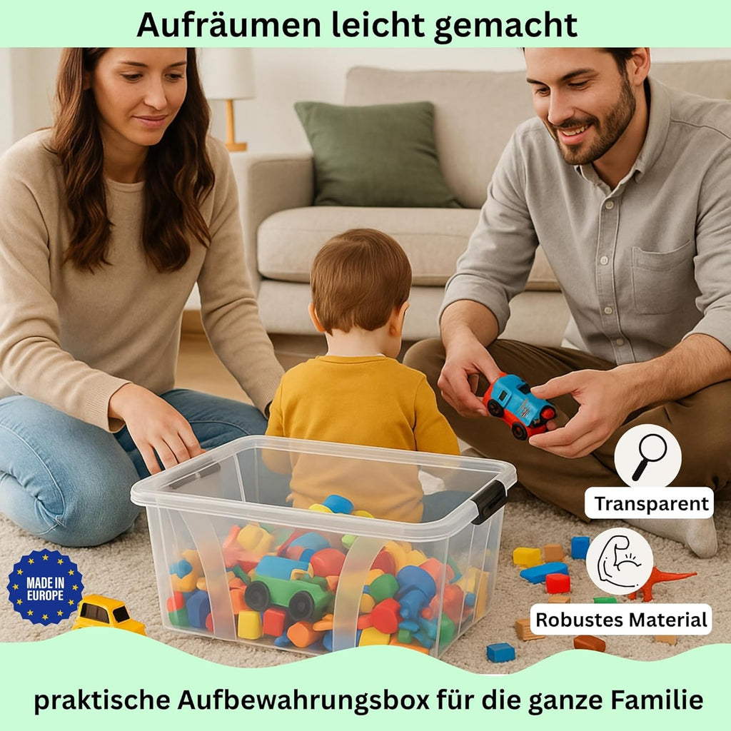 80L Storage Box with Lid - Clear Plastic Box, Stackable, Reinforced Base, Heavy Duty Locking Clips - Ideal for Kitchen & Household & HVAC Block