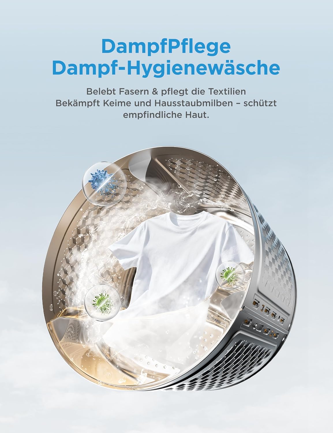 Midea Washing Machine V3 Series, 8 kg, Energy Efficiency Class A-10%, 1400 rpm, Steam Function, Pet Hair, 15 Minutes Quick Wash, Woolmark Certified, MFV3EW80BA10, White