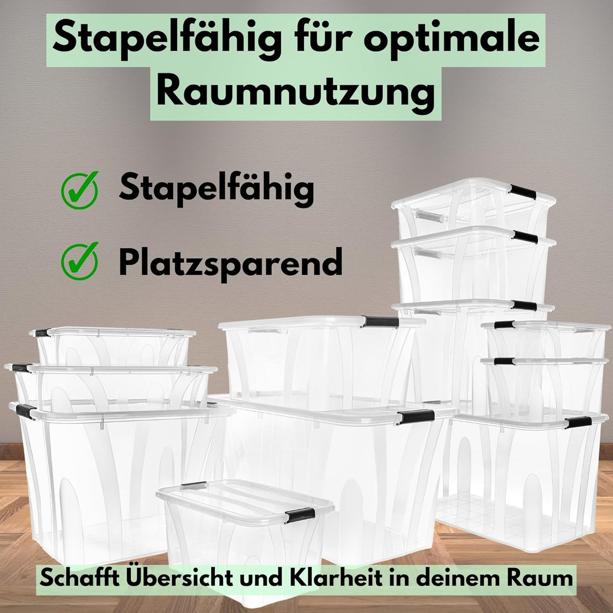 80L Storage Box with Lid - Clear Plastic Box, Stackable, Reinforced Base, Heavy Duty Locking Clips - Ideal for Kitchen & Household & HVAC Block