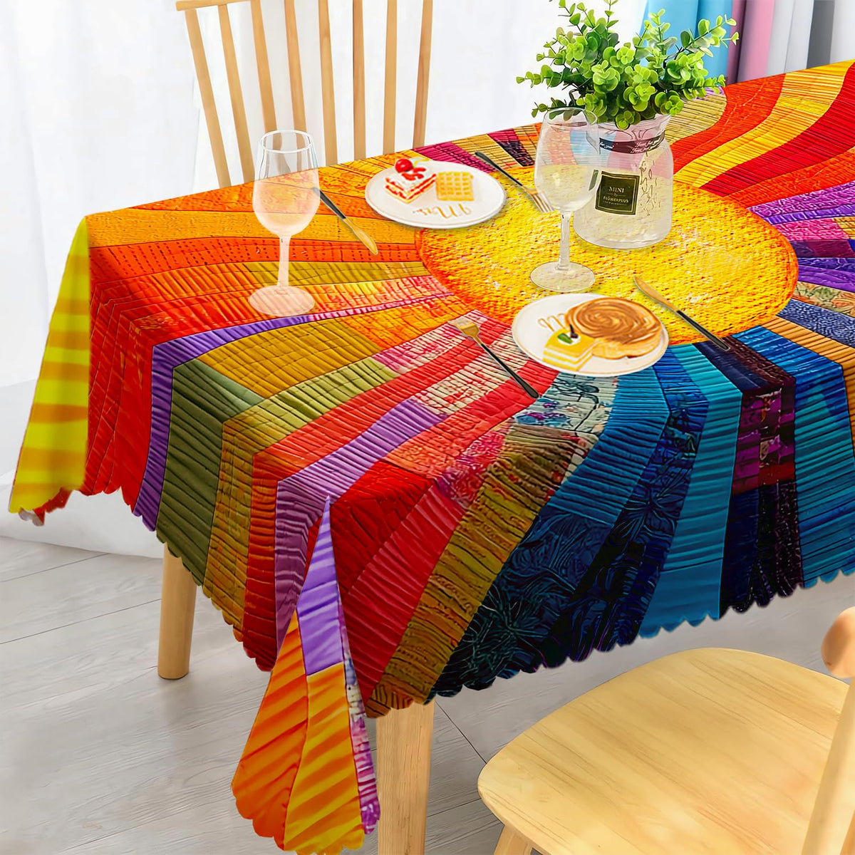 Round Tablecloth 120 cm Weatherproof Washable Polyester Dandelion Floral Pattern Outdoor Tablecloth for Garden Kitchen Dining Room Balcony for 2-4 People Waterproof and Durable