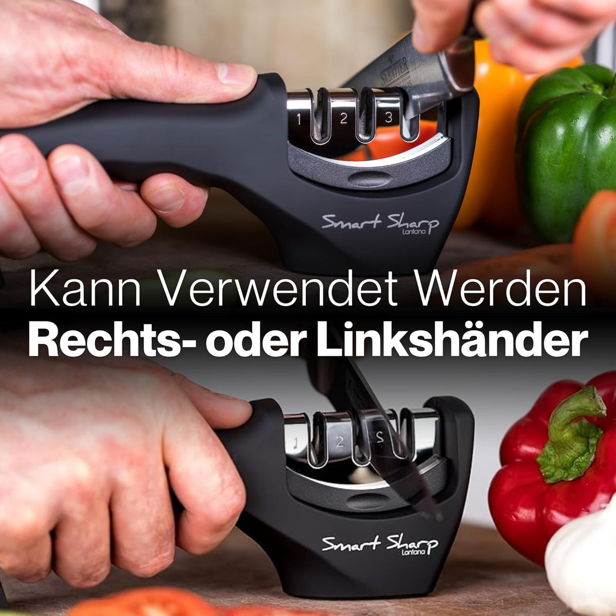 Lantana Smart Sharp Knife Sharpener - Professional 3 Stage Manual Sharpening for Kitchen Knives