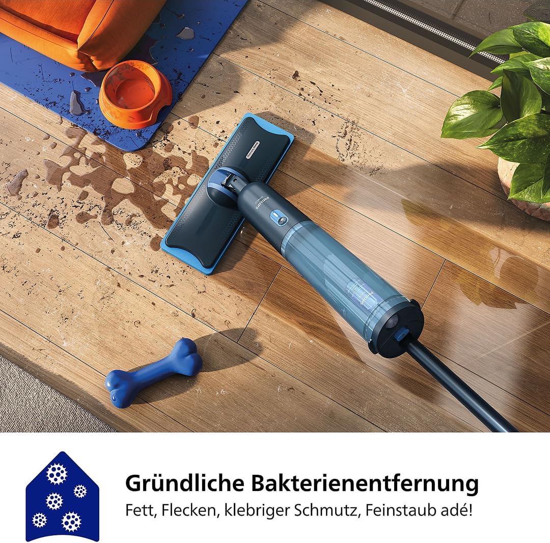 Philips OneUp 3000 Series Electric Mop - 2 x Cleaner Floors², 2 x Faster Wiping, Wireless with 360° Swivel, 2 Washable Reusable Pads, Long-Lasting Battery (XV3101/11)