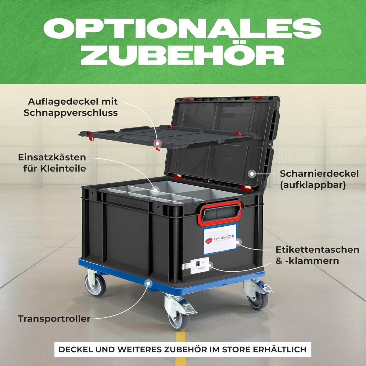 aidB Eurobox NextGen 2.0 Cycle - 400 x 300 x 220 mm - 20L Recycled Material Storage Box - Stackable Storage Box in Anthracite - Closed Handles - Industrial Quality - Includes Blue Colour Clips