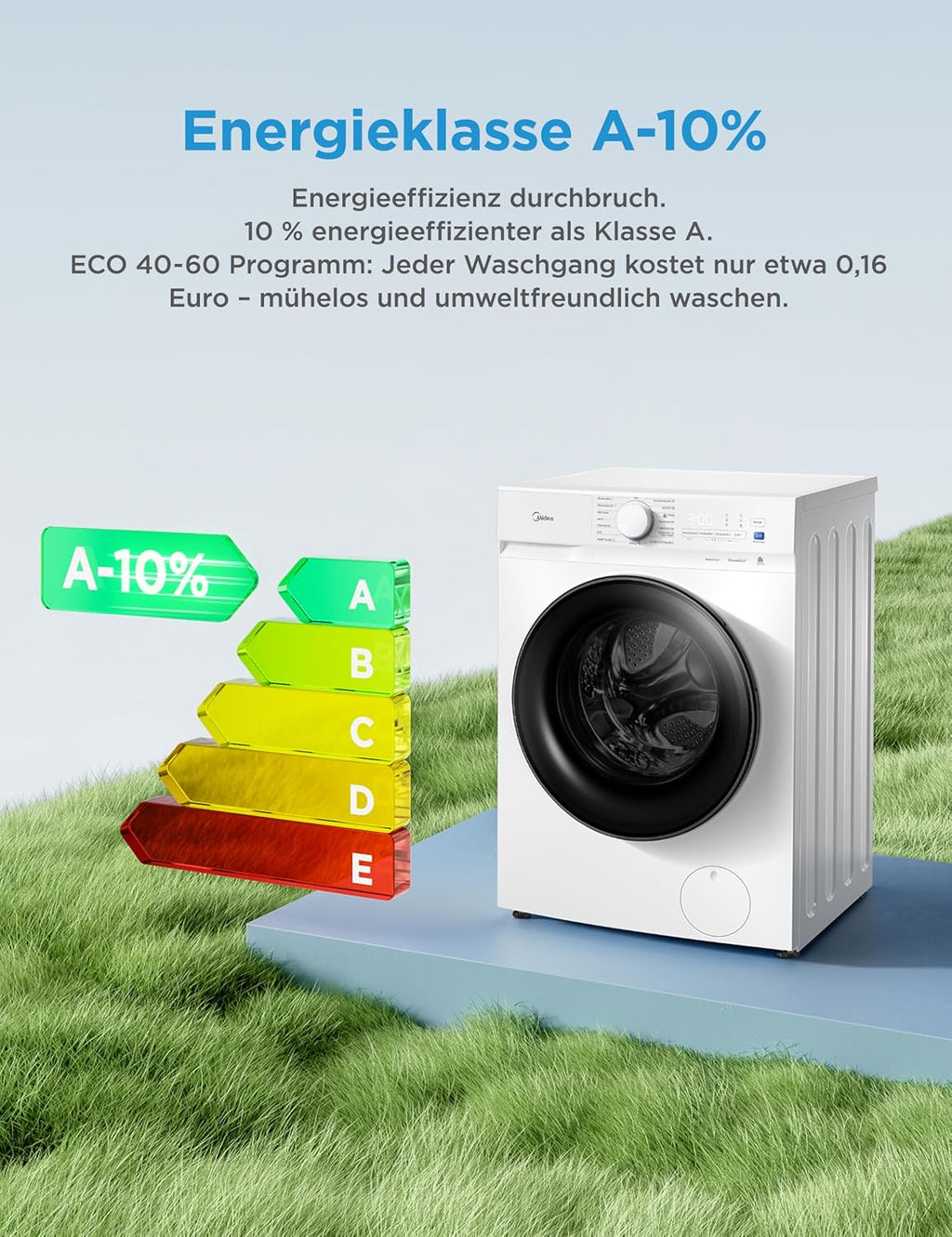 Midea Washing Machine V3 Series, 8 kg, Energy Efficiency Class A-10%, 1400 rpm, Steam Function, Pet Hair, 15 Minutes Quick Wash, Woolmark Certified, MFV3EW80BA10, White