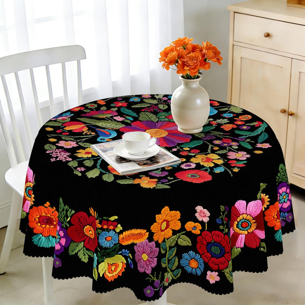 Round Tablecloth 120 cm Weatherproof Washable Polyester Dandelion Floral Pattern Outdoor Tablecloth for Garden Kitchen Dining Room Balcony for 2-4 People Waterproof and Durable