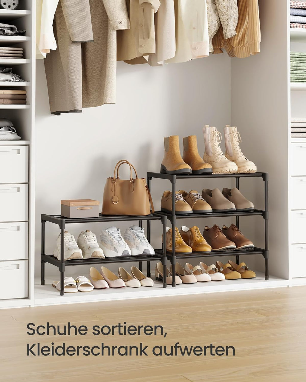 SONGMICS Shoe Rack 2 Tier Shoe Rack Narrow Shoe Organizer Metal Hallway Living Room Wardrobe Space Saving Stackable 30x45x31cm Black LSA112BH01