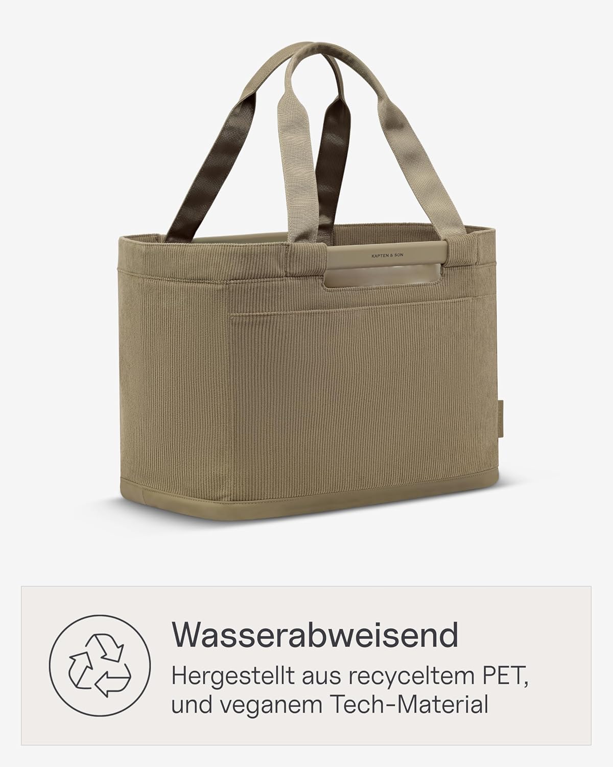 Kapten & Son Vaasa Foldable Shopping Basket Cord Dusty Khaki 25 L | Basket Corduroy Green | Includes Shopping Trolley Chip & Magnetic Compartment | Wipeable Inner Material | Stylish Everyday Companion
