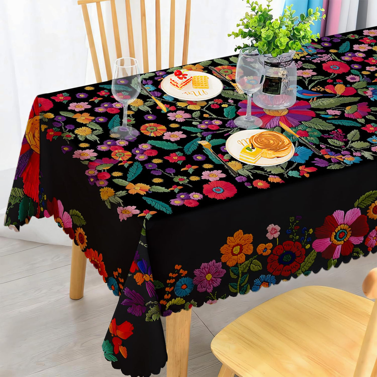 Round Tablecloth 120 cm Weatherproof Washable Polyester Dandelion Floral Pattern Outdoor Tablecloth for Garden Kitchen Dining Room Balcony for 2-4 People Waterproof and Durable