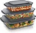 Arendo Glass Casserole Dish with Lid - Set of 3 - Borosilicate Glass - Rectangular Glass Casserole Dishes - Heat Resistant - Oven Safe Microwave Safe - Dishwasher Safe - Small to Large