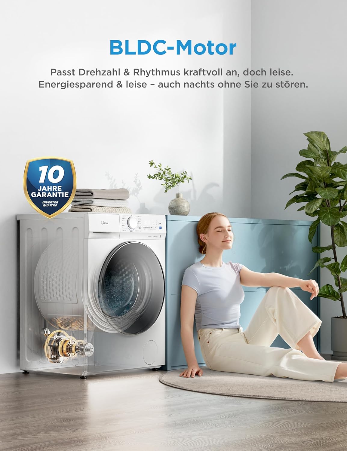 Midea Washing Machine V3 Series, 8 kg, Energy Efficiency Class A-10%, 1400 rpm, Steam Function, Pet Hair, 15 Minutes Quick Wash, Woolmark Certified, MFV3EW80BA10, White