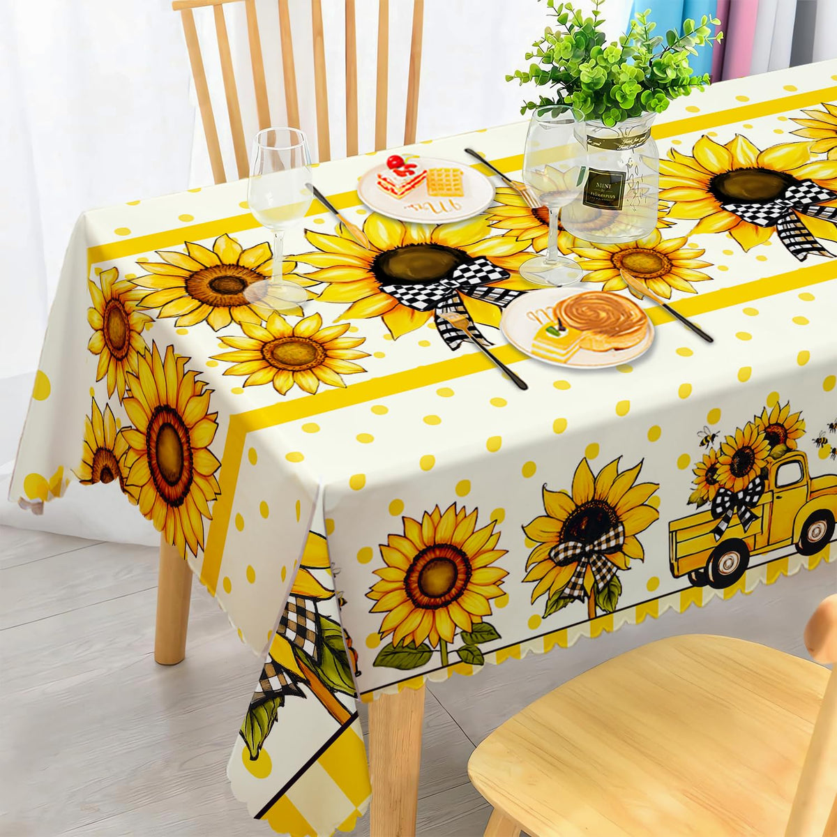 Round Tablecloth 120 cm Weatherproof Washable Polyester Dandelion Floral Pattern Outdoor Tablecloth for Garden Kitchen Dining Room Balcony for 2-4 People Waterproof and Durable