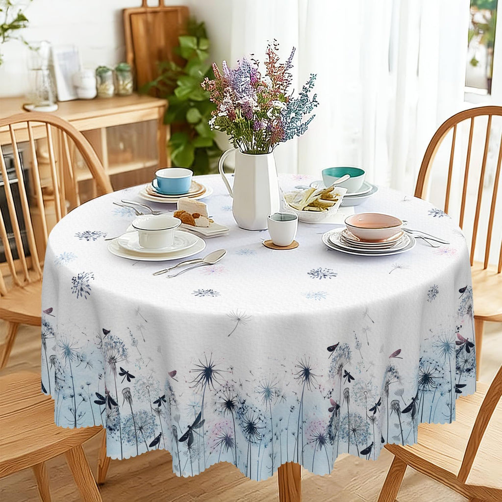 Round Tablecloth 120 cm Weatherproof Washable Polyester Dandelion Floral Pattern Outdoor Tablecloth for Garden Kitchen Dining Room Balcony for 2-4 People Waterproof and Durable